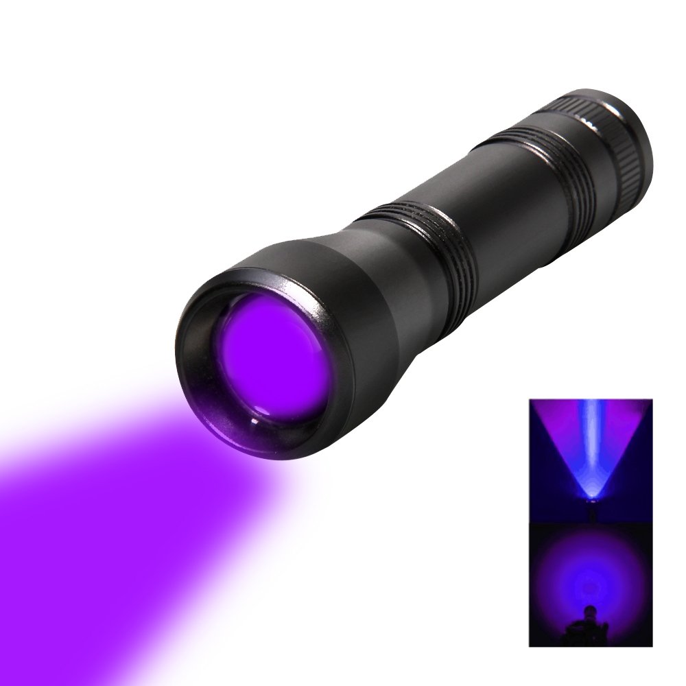 GM11123+LED Torch Light 5Mode Zoomable 395nm Ultra Violet Light Blacklight by 18650 Battery UV Flashlight