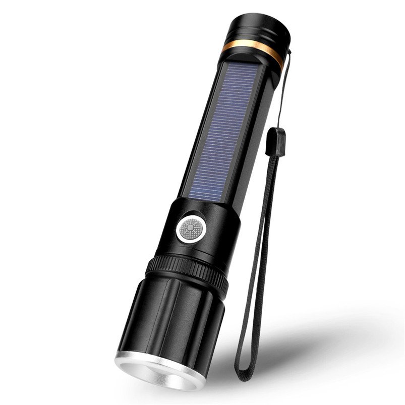 GM11174+Led Light Tactical LED Torch Rechargeable Hiking 18650 Batteery+USB Cable Charging Solar Flashlight